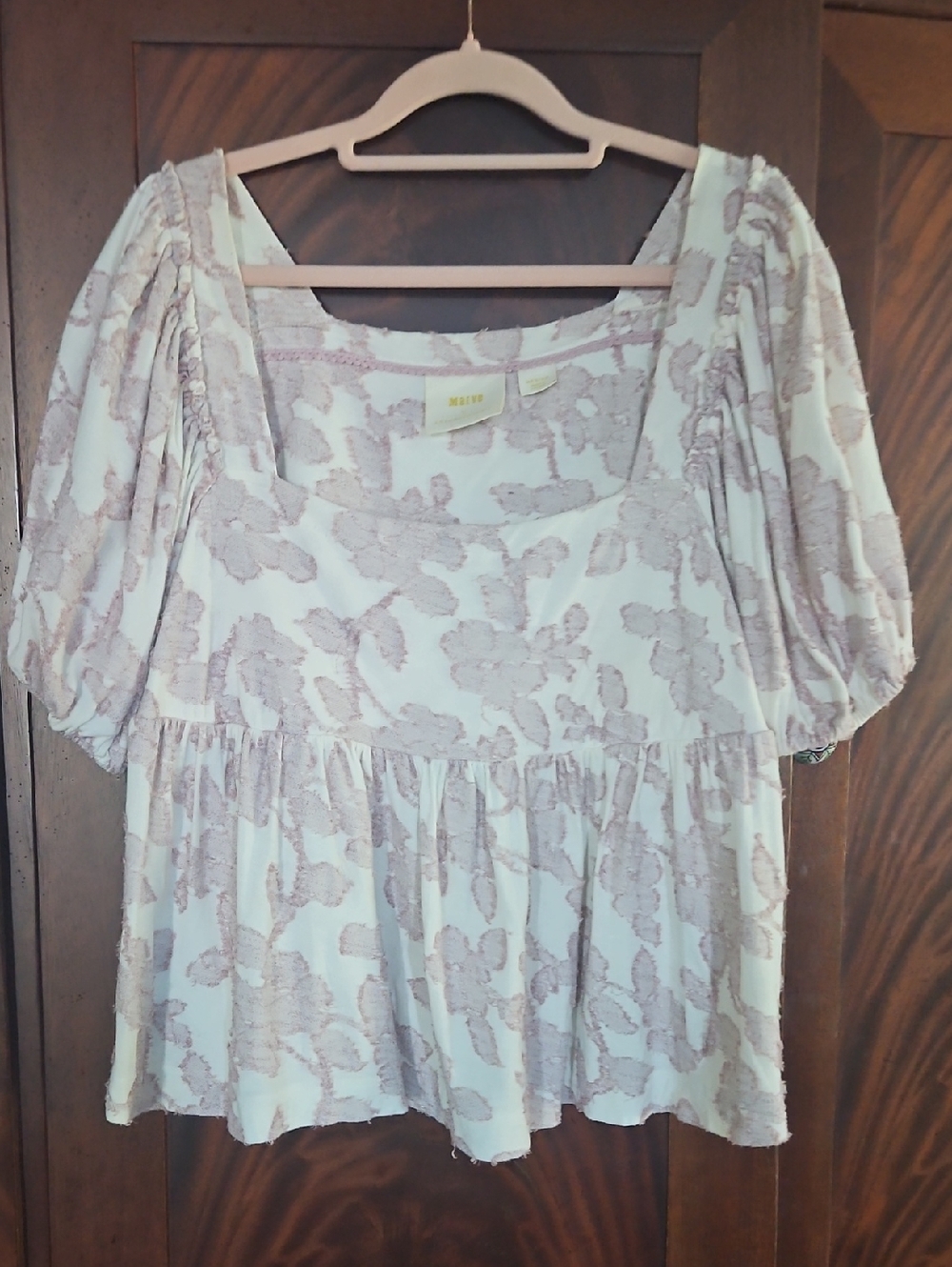 Maeve Cream Top with Lavender Floral Burnout